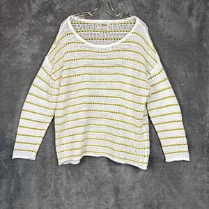 Fatface Kalani Yellow Crochet Sheer Sweater Womens 14 Open Knit Striped Yellow
